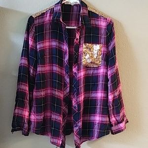 Sequin plaid button up shirt